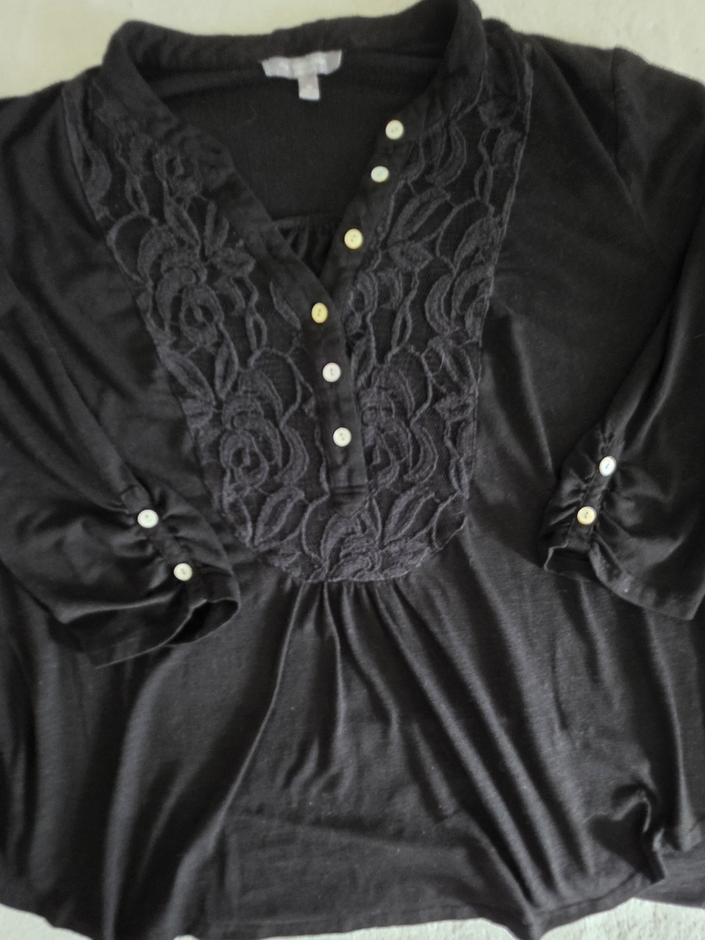 NY Collection Woman Black Lace Front Henley Tunic Top Blouse Plus Size 3X